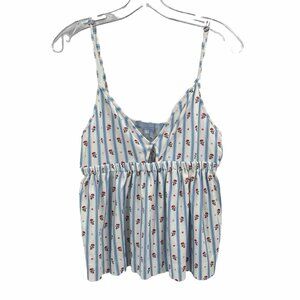 Hill House Baby Doll Tank Top Stripe Floral Sz WOmens Medium